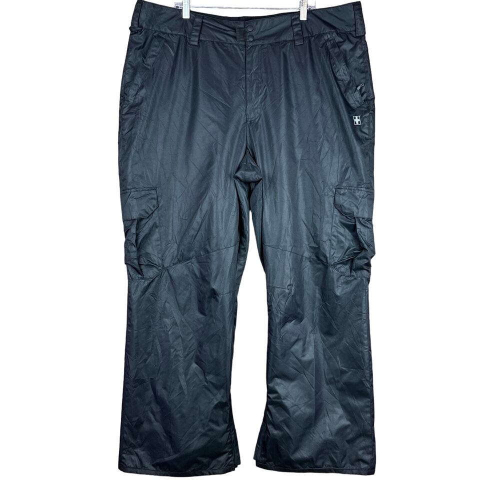 SwissTech Mens Ski Pants Black Polyester Insulated Lined Cargo Zip Pockets 2XL